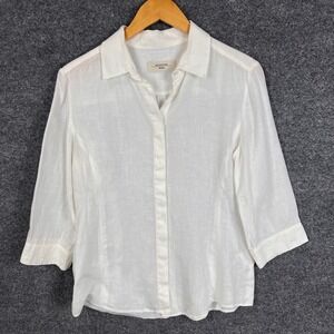 WEEKEND MaxMara Linen Button Down Shirt 3/4 Sleeve Top White Women size 8‎